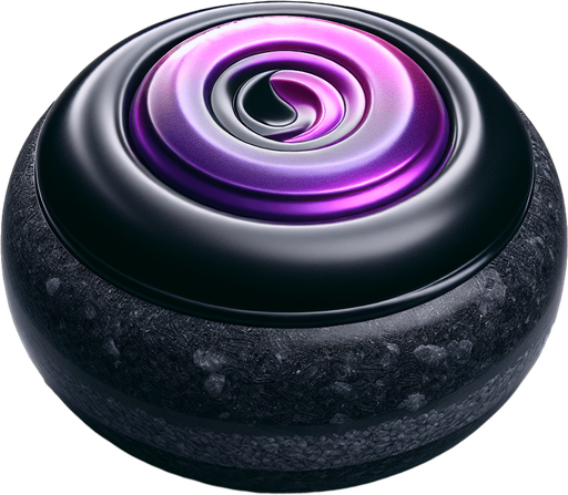 Black curlingstone with purple top, top view.