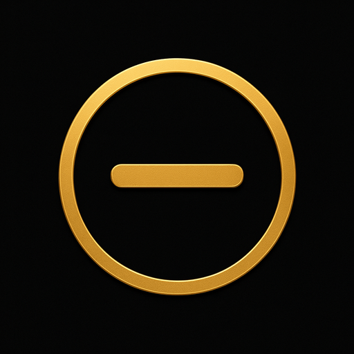 Boton de signo de menos elegante de color dorado con fondo negro.
In-Game asset.  2d.  High contrast.  No shadows