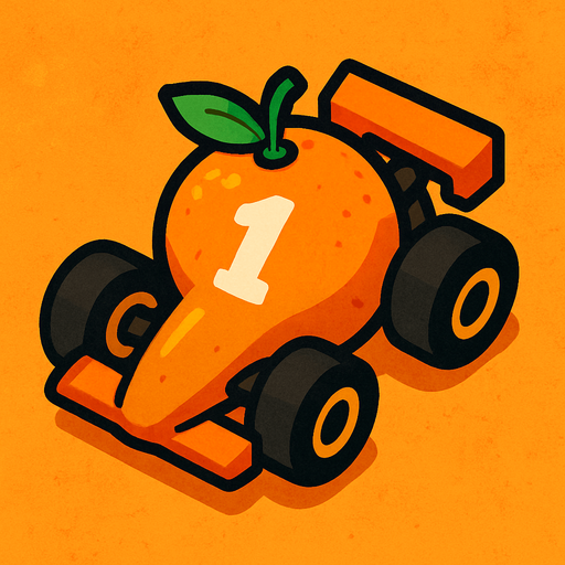behind top-down little right angle orange fruit race car.
In-Game asset.  2d.  High contrast.  No shadows