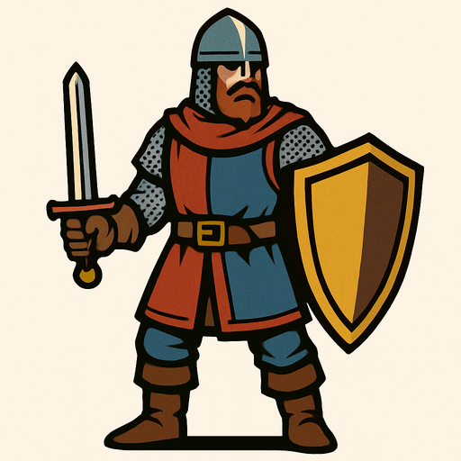 Ortaçağ dönemi savaşçı.
In-Game asset.  2d.  High contrast.  No shadows