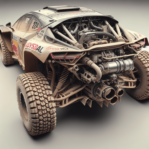 Photorealistic Cross-Country Dakar-Rally-Car from back,Top view.