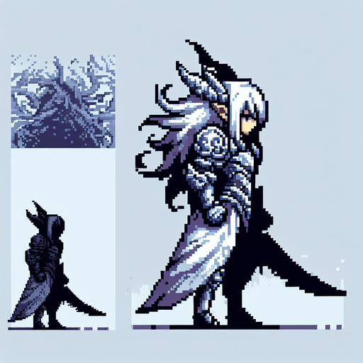 pixel art of single fantasy character facing left.
Single Game Texture. In-Game asset. 2d. Blank background. High contrast. No shadows.