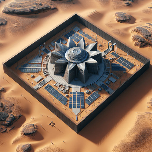 Zenith view of Dune's Wind Trap power facility square fence.
Ressembles a bit to Sydney's Opera. Zenith view Directly from above.