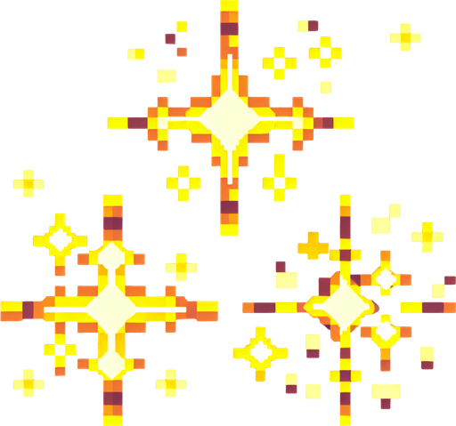3 yellow sparkles, pixelart, no background
Single Game Texture. In-Game asset. 2d. High contrast. No shadows.