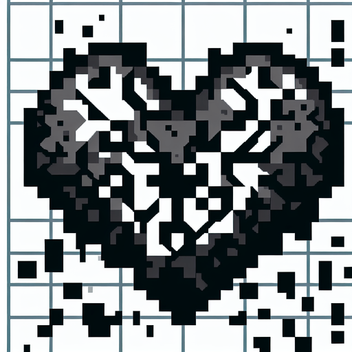 a blackened cracked heart, pixel art, no shadow

Single Game Texture. In-Game asset. 2d. Blank background. High contrast. No shadows.
