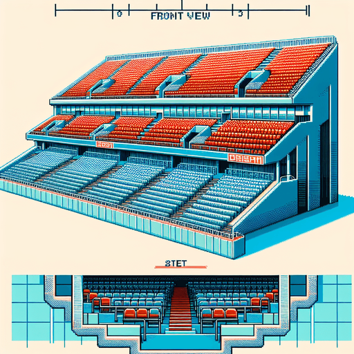 full close and front view of empty stands.
retro gaming style