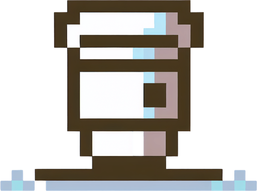 coffee cup 8 bit.
Single Game Texture.  In-Game asset.  2d.  Blank background.  High contrast.  No shadows