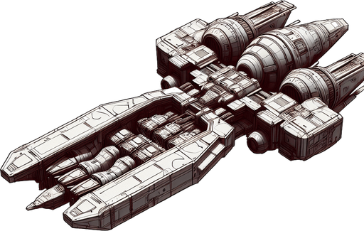 Spaceship.
Single Game Texture.  In-Game asset.  2d.  Blank background.  High contrast.  No shadows