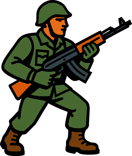 soldier with rifle.
In-Game asset.  2d.  High contrast.  No shadows