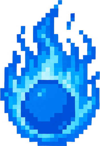 High quality 2D pixel art blue fire ball.
In-Game asset.  2d.  High contrast.  No shadows