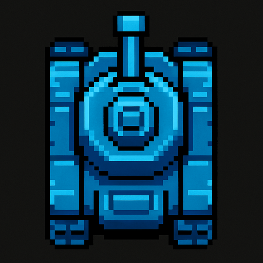 bird's eye view of a blue tank in old game style. from above.
In-Game asset.  2d.  High contrast.  No shadows