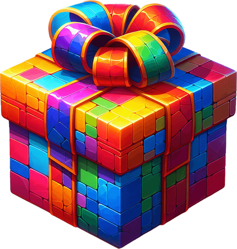 gift wrapped box, vivid colours. with bow on top Single Game Texture. In-Game asset. 2d. Blank background. High contrast. No shadows. Single Game Texture. In-Game asset. 2d. Blank background. High contrast. No shadows.