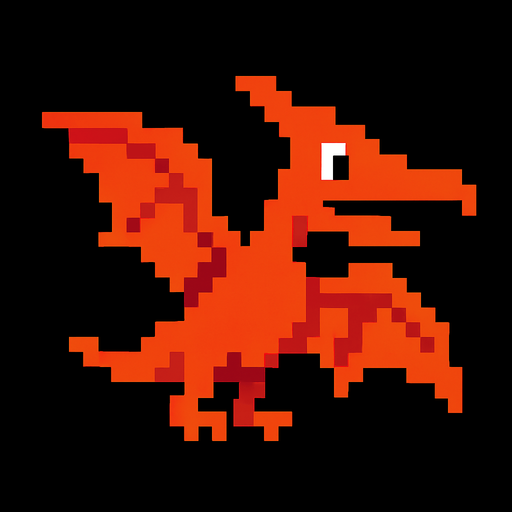 Make it 8 bit style dinosaur pterodactyl  cartoon character.
In-Game asset.  High contrast.  No shadows