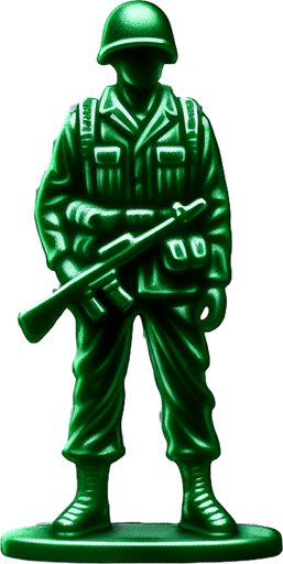 a little green soldier toy standing Single Game Texture. 2d. Transparent background. High contrast. No shadows.