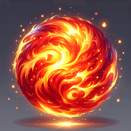 magical fireball.
Single Game Texture.  In-Game asset.  2d.  Blank background.  High contrast.  No shadows