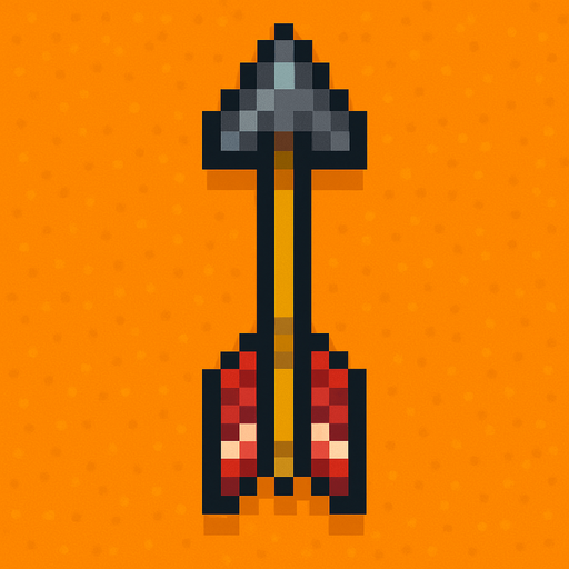 Flecha de arco vista desde arriba, pixel cartoon..
In-Game asset.  2d.  High contrast.  No shadows