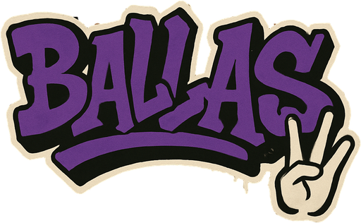 Tuğladan duvar üzerinde ballas grafitisi var,west side tarzında.
In-Game asset.  2d.  High contrast.  No shadows