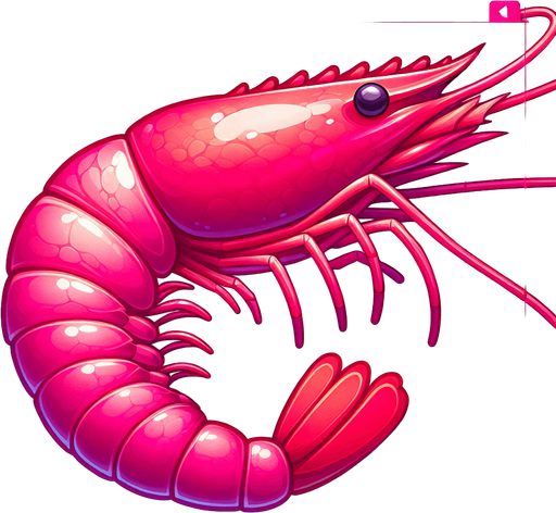 Pink shrimp.
Single Game Texture.  In-Game asset.  2d.  Blank background.  High contrast.  No shadows