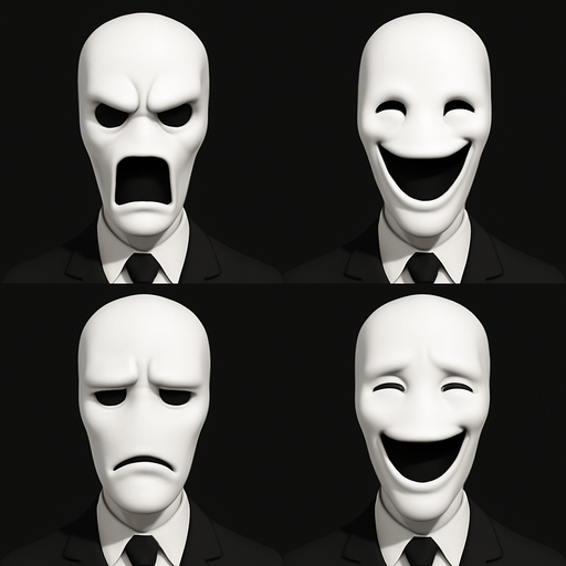 3D Slenderman scary and funny face meme. different faces look. face only.
In-Game asset.  High contrast.  No shadows. 3D