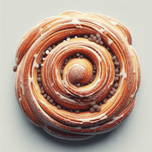 A cinnamon bun, viewed from above.
Single Game Texture. In-Game asset. 2d. Blank background. High contrast. No shadows.