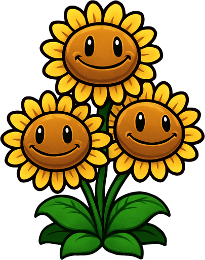 Triple girasol de plantas vs zombies.
In-Game asset.  2d.  High contrast