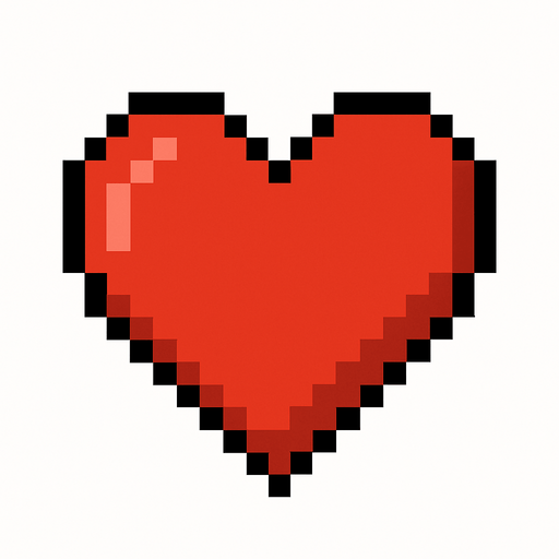 red heart.
In-Game asset.  2d.  High contrast.  No shadows. pixel art