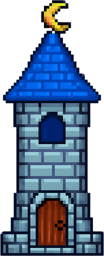 pixel art büyücü kulesi.
In-Game asset.  2d.  High contrast.  No shadows