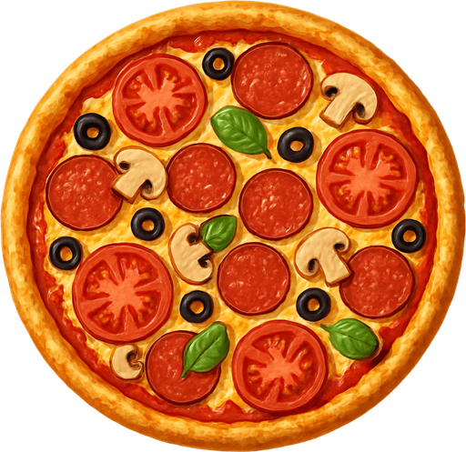 a realistic pizza.
In-Game asset.  2d.  High contrast.  No shadows