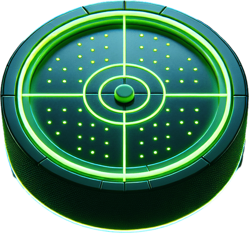 Air hockey disk with neon green lights. top view.
Single Game Texture. In-Game asset. 2d. Blank background. High contrast. No shadows.