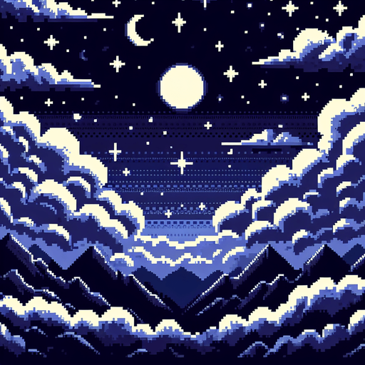 night sky. pixelart. seamless. clouds. Single Game Texture. In-Game asset. 2d. Blank background. High contrast. No shadows.