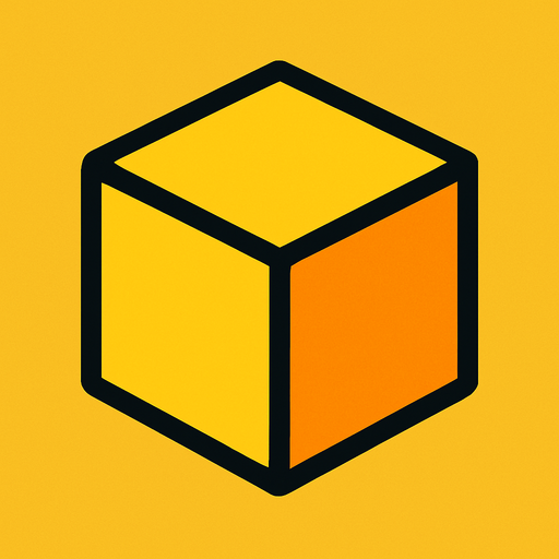 yellow and orange cube 2d.
In-Game asset.  2d.  High contrast.  No shadows