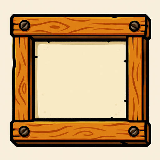 Recuadro de madera, parecido a un tablón de anuncios, animado.
In-Game asset.  2d.  High contrast.  No shadows