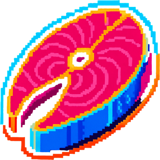 A raw fish steak. 80s arcade machine graphics..
In-Game asset.  2d.  High contrast.  No shadows