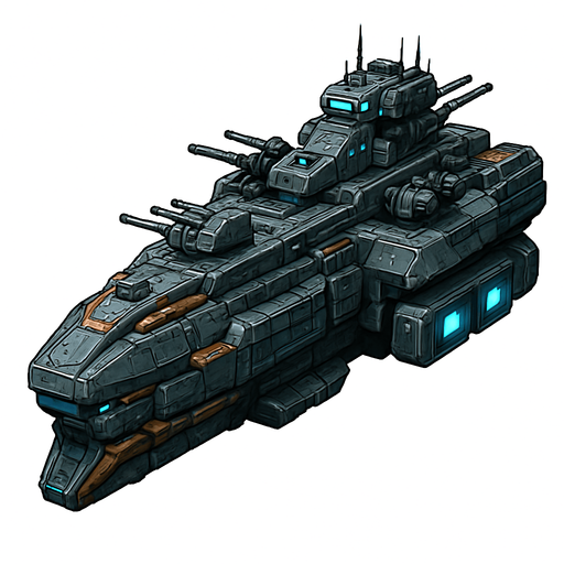 uzay savaş gemisi - gerçekçi - yazısız.
In-Game asset.  High contrast.  No shadows