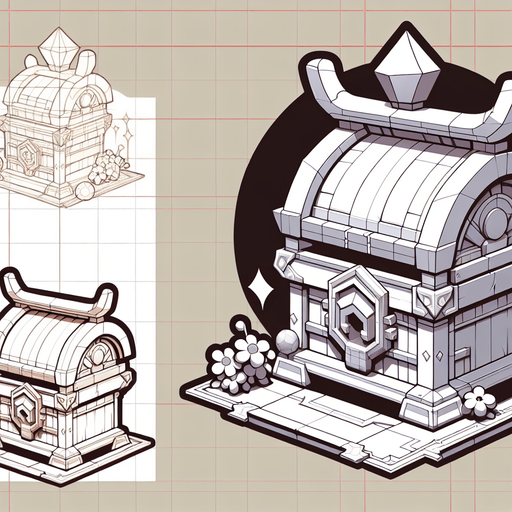 chibi treasure chest.
Single Game Texture.  In-Game asset.  2d.  Blank background.  High contrast.  No shadows