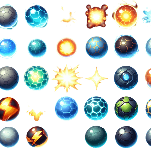 Varias bolas de energía pack.
Single Game Texture. In-Game asset. 2d. Blank background. High contrast. No shadows.