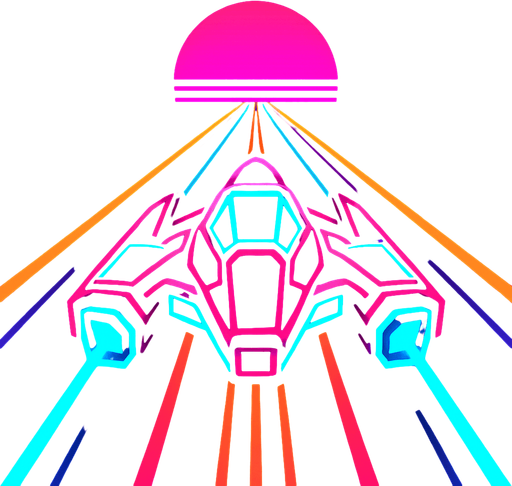 synthwave neon glow audiosurf or f-zero like ship.
In-Game asset.  2d.  High contrast.  No shadows