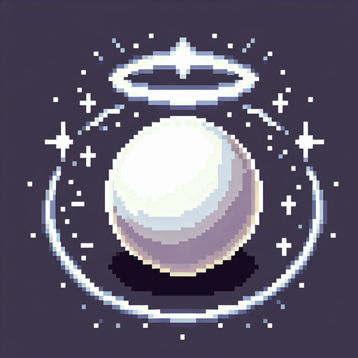 pixel art of a white orb with a halo.
Single Game Texture. In-Game asset. 2d. Blank background. High contrast. No shadows.