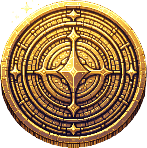 Gold coin.
Single Game Texture.  In-Game asset.  2d.  Blank background.  High contrast.  No shadows