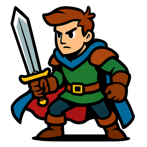 swordsman  hero.
In-Game asset.  2d.  High contrast.  No shadows