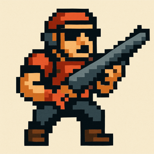 Un changón con un tipo piloto peinado que tengo una ropa roja y negra y que sea tipo pixelar.
In-Game asset.  2d.  High contrast.  No shadows