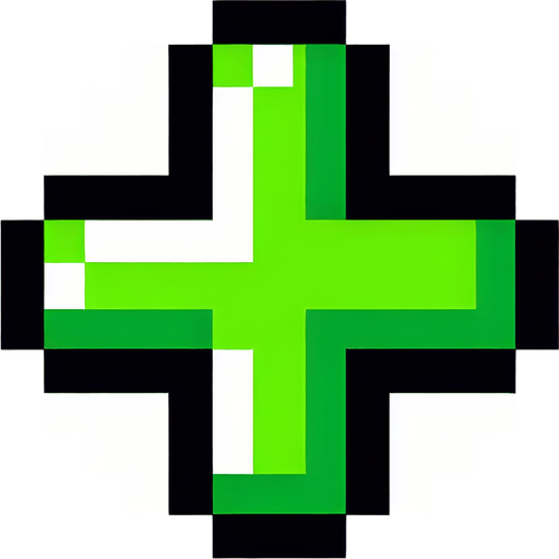 A bright green + symbol for a game GUI element.
Single Game Texture.  In-Game asset.  2d.  Blank background.  High contrast.  No shadows. 8-bit art style