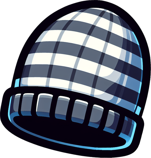 A striped beanie. Side profile. Cartoon..
Single Game Texture.  In-Game asset.  2d.  Blank background.  High contrast.  No shadows