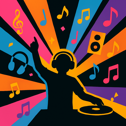 Game design for Kaleidoscope of Music Rhythm without game title, just the design for opening screen background.
In-Game asset.  2d.  High contrast.  No shadows