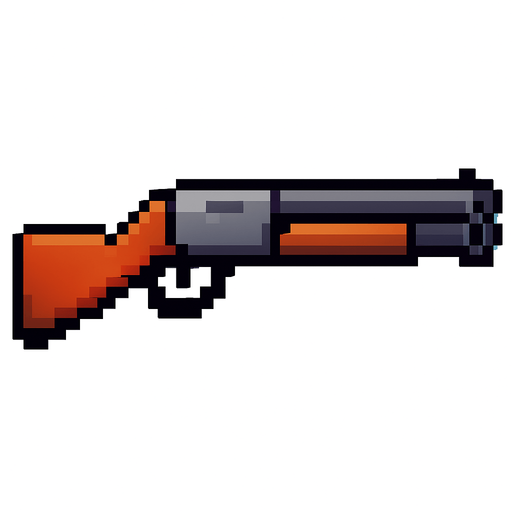 Pixel art shotgun less pixel.
In-Game asset.  2d.  High contrast.  No shadows. Pixel art