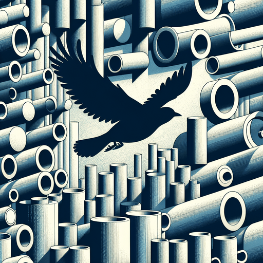 A bird is flying through pipes.
Single Game Texture. In-Game asset. 2d. Blank background. High contrast. No shadows.