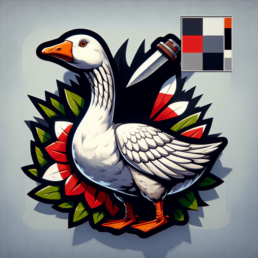 Goose with a knife.
Single Game Texture.  In-Game asset.  2d.  Blank background.  High contrast.  No shadows