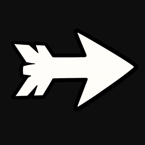 Animasyon çizgi dizi tarzında Beyaz bir ok.
In-Game asset.  2d.  High contrast.  No shadows