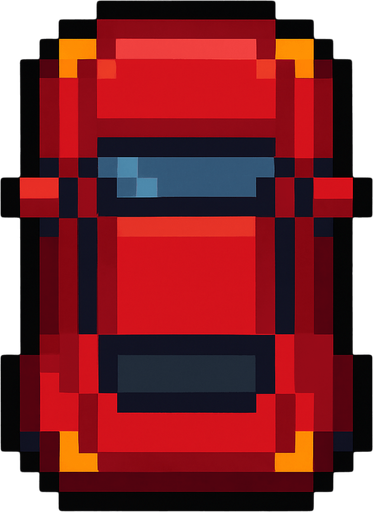 Red car top down 24 pixilated.
In-Game asset.  2d.  High contrast.  No shadows
