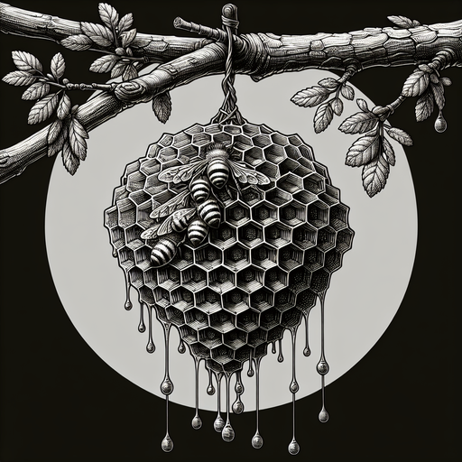 realistic honeycomb hanging from a tree.
In-Game asset. 2d. Blank background. High contrast. No shadows. No perspective.